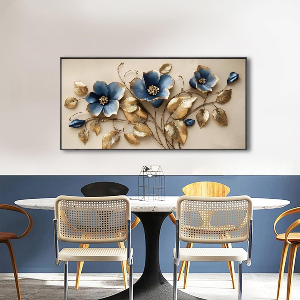 Solid wood Framed Canvas Wall Art Vintage Decor, Classical Oil Painting Canvas Prints Champ fleuri Vintage 29X58Wall Art for Home Room Bathroom Decor