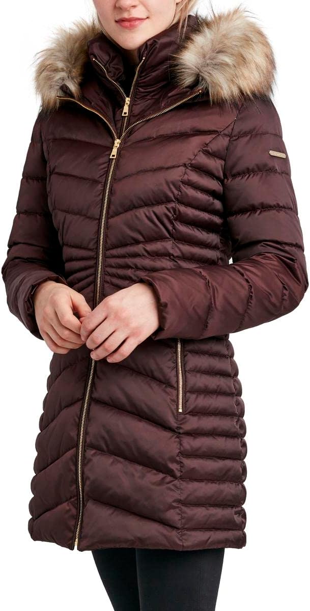 Laundry by Shelli Segal womens Quilted Puffer Flare Jacket– Winter Coat With Faux Fur Bib Collar & Hood - Image 5