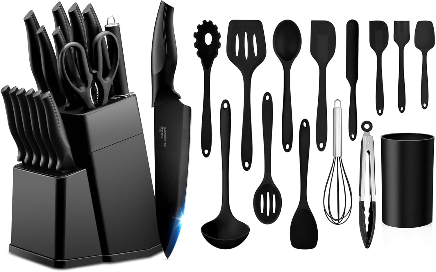 LIANYU Kitchen Utensils Set,29-Piece Cooking Tools and Sharp Knives,Stainless Steel Holder