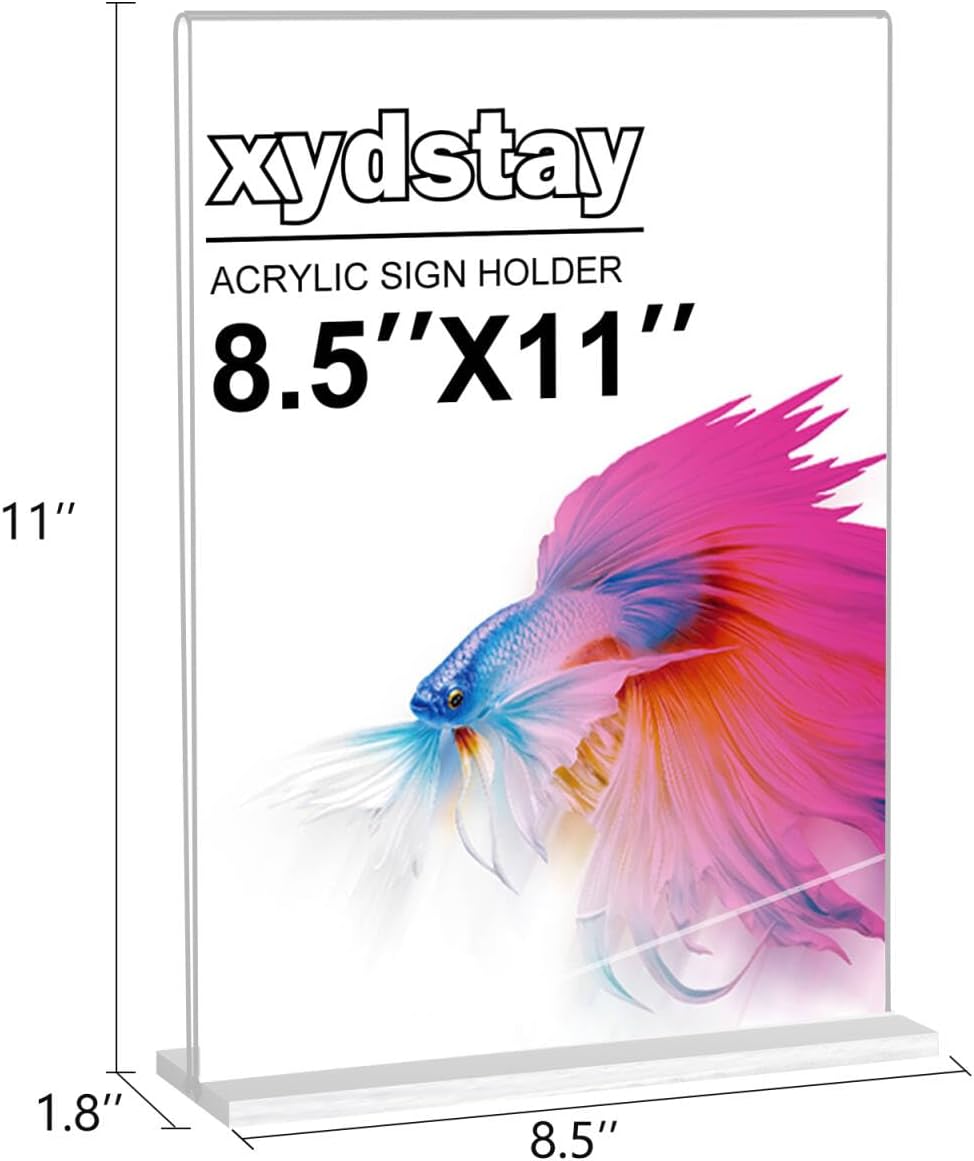 8.5 x 11 Acrylic Sign Holder 2 Pack, Vertical T Shape Clear Plastic Menu Holder, Unbreakable Table Sign Holder for Restaurant, Office, School, Store and Home Use - Image 2