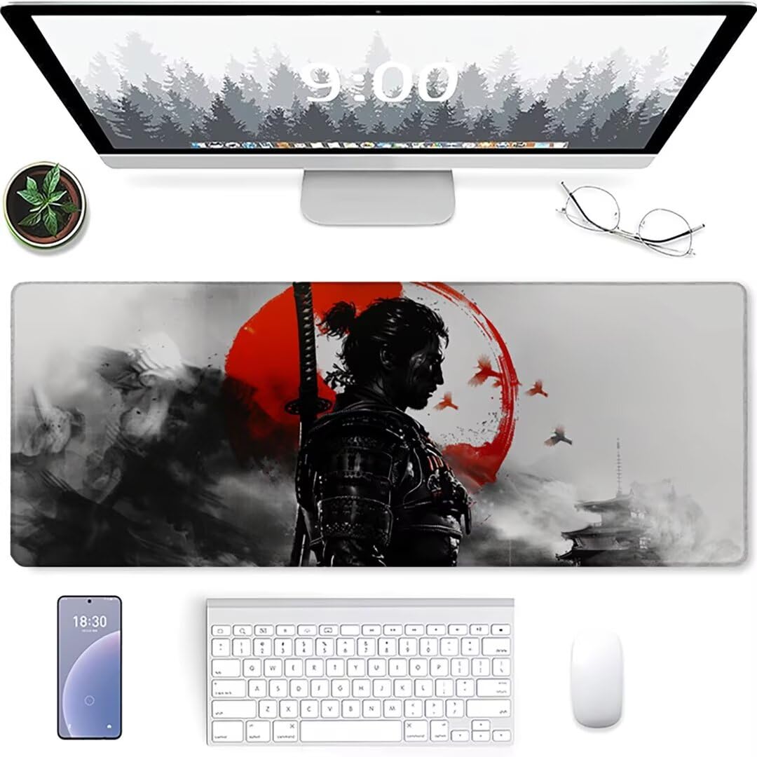 Excel Shortcut-Tasten-Mauspad - erweitertes großes 1200 x 600mm XL-Spickzettel-Gaming-Mauspad | PC-Büro-Tabellenkalkulation-Tastaturmatte | rutschfeste genähte Kante Japan Krieger