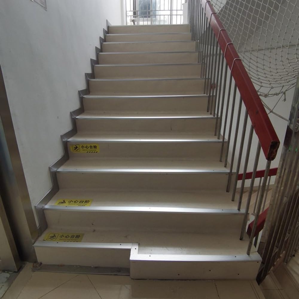 Paquete De 2 Protectores De Borde De Escalera Antideslizantes 50 90 100 120 150cm En Forma De L, Moldura Para Borde De Escalera Para Exteriores, Borde De Escalera De 5cm De Ancho(Silver,90cm-3
