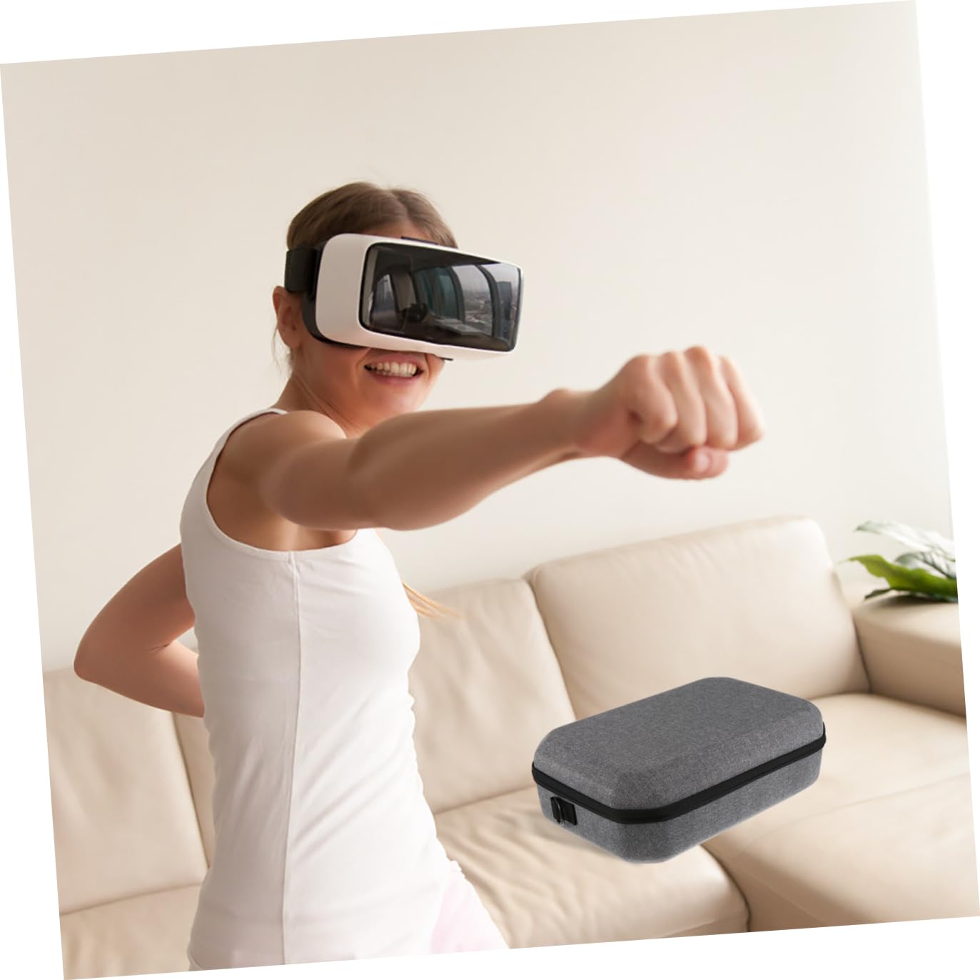 DOITOOL Bolsa De Eva para Gafas De Virtual Tela Oxford Gris Organizador Bolsa De Almacenamiento Eva Bolsa De Almacenamiento para Gafas De Virtual Poliéster