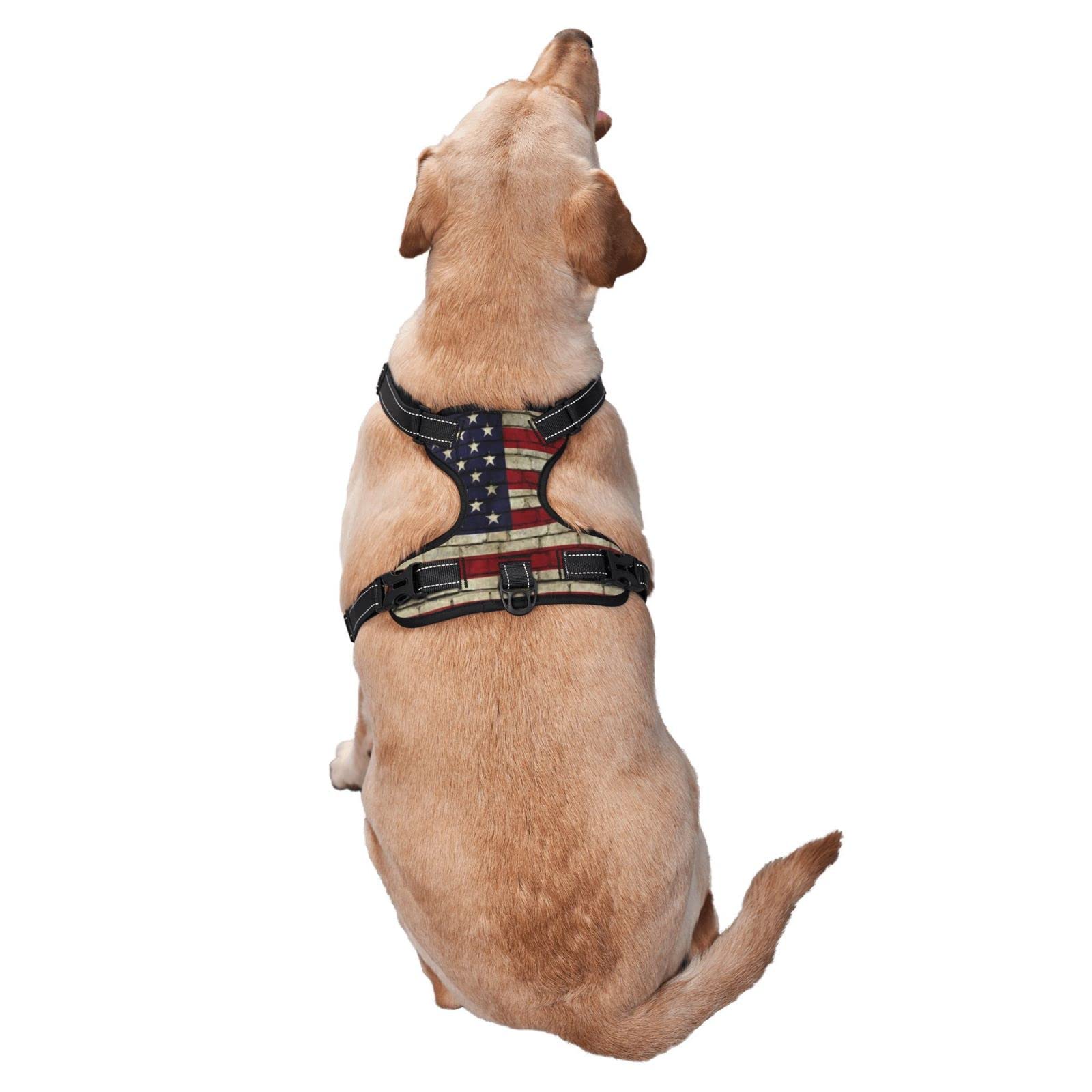 Groamaup Reflektierendes Hundegeschirr mit amerikanischer Flagge, kein Ziehen, weich, für kleine, mittelgroße und große Hunde, Welpen, Haustiere, Größe S