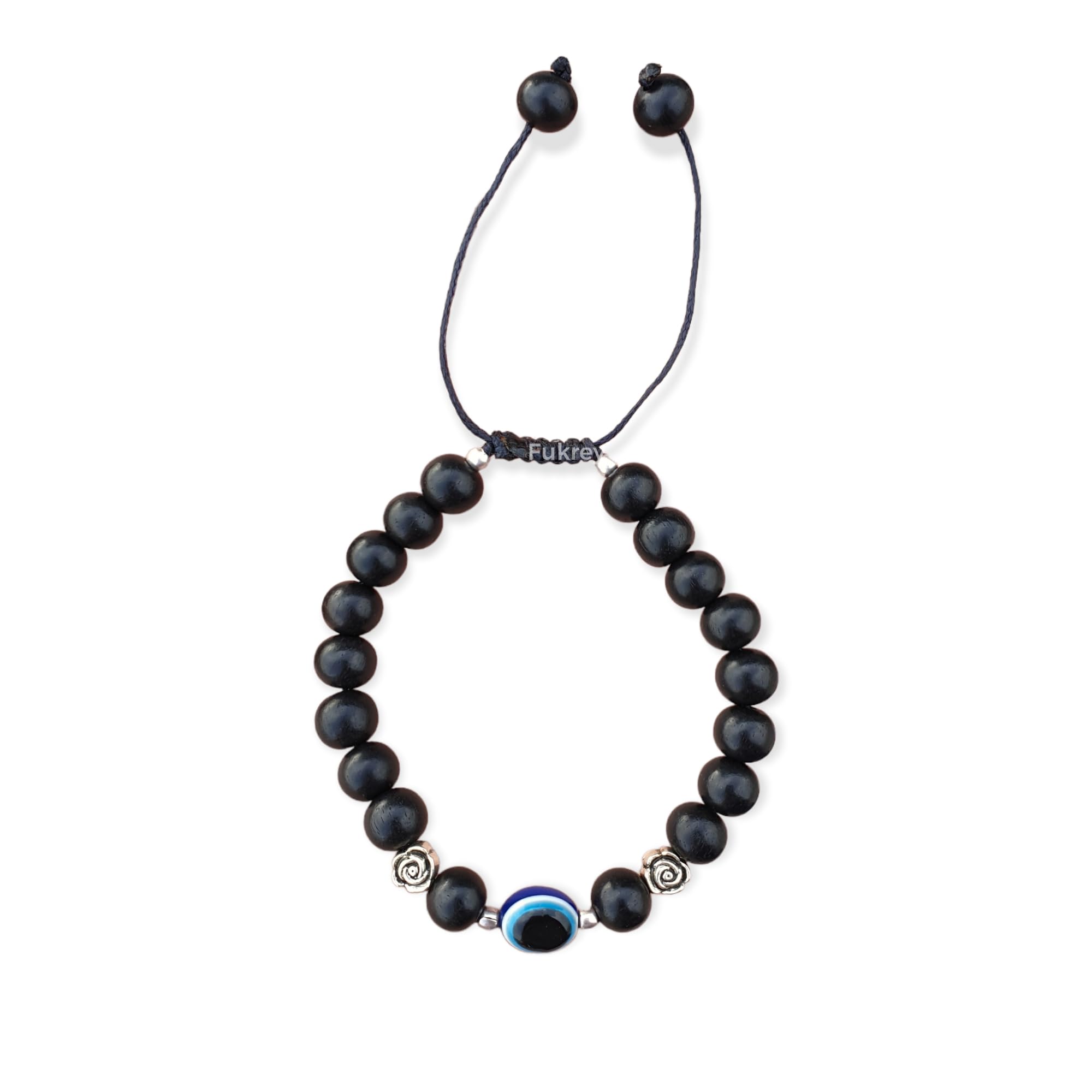 FUKREY Karungali Kattai- Orignal Black Ebony Wood & Evil Eye Bead Adjustable Wrist Designer Bracelet for Men, Women And Kids (8MM) HastKala Kendra (B0B7FGRLRG) Amazon Price History, Amazon Price Tracker