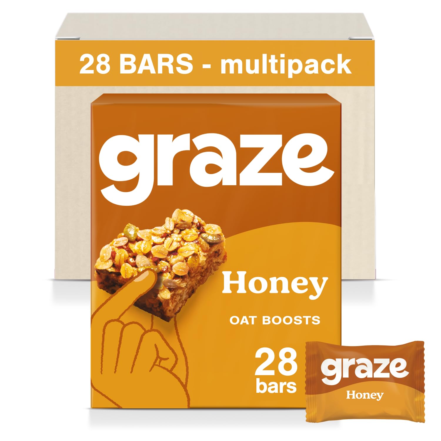 Graze Honey Protein Oat Boosts - Snacks with Whole Oats & Natural Flavours, High in Fibre - Packaging may vary - (28 Snacks - 7 Packs of 4 x 30g)