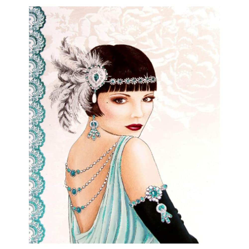 5D Diamond Painting Elegant Woman Kits for Adults DIY Lady Full Drill Paint by Number Kits Diamond Arts Craft Decorations 30x40cm/12x16in (Lady with Feather Headdress 09)