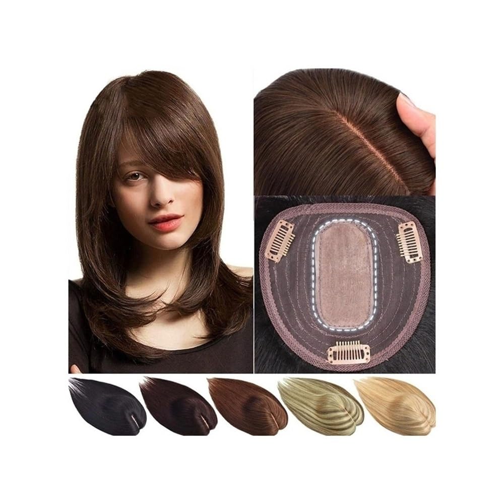 Topper for capelli umani con frangia for donne con capelli diradati | Base in pizzo 12×13 cm,Parrucchino dritto, base in morbido pizzo traspirante for le donne(Off Black,12 inches)