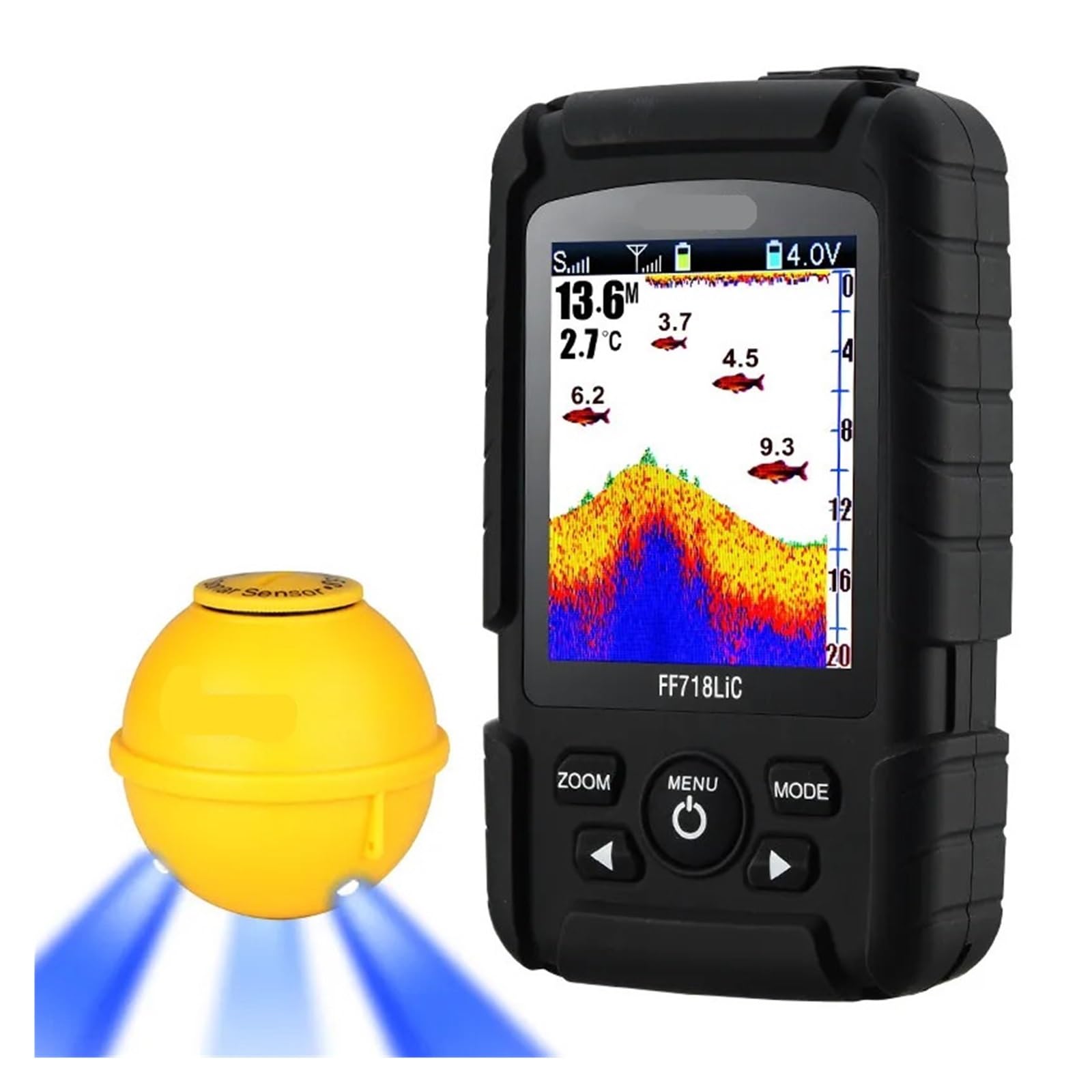 KKKMart 45M/147Feet Sonar Depth,FF718LiC-WLA,Wireless Portable Fish Finder,Waterproof Fishfinder,Fish Attractive Lamp