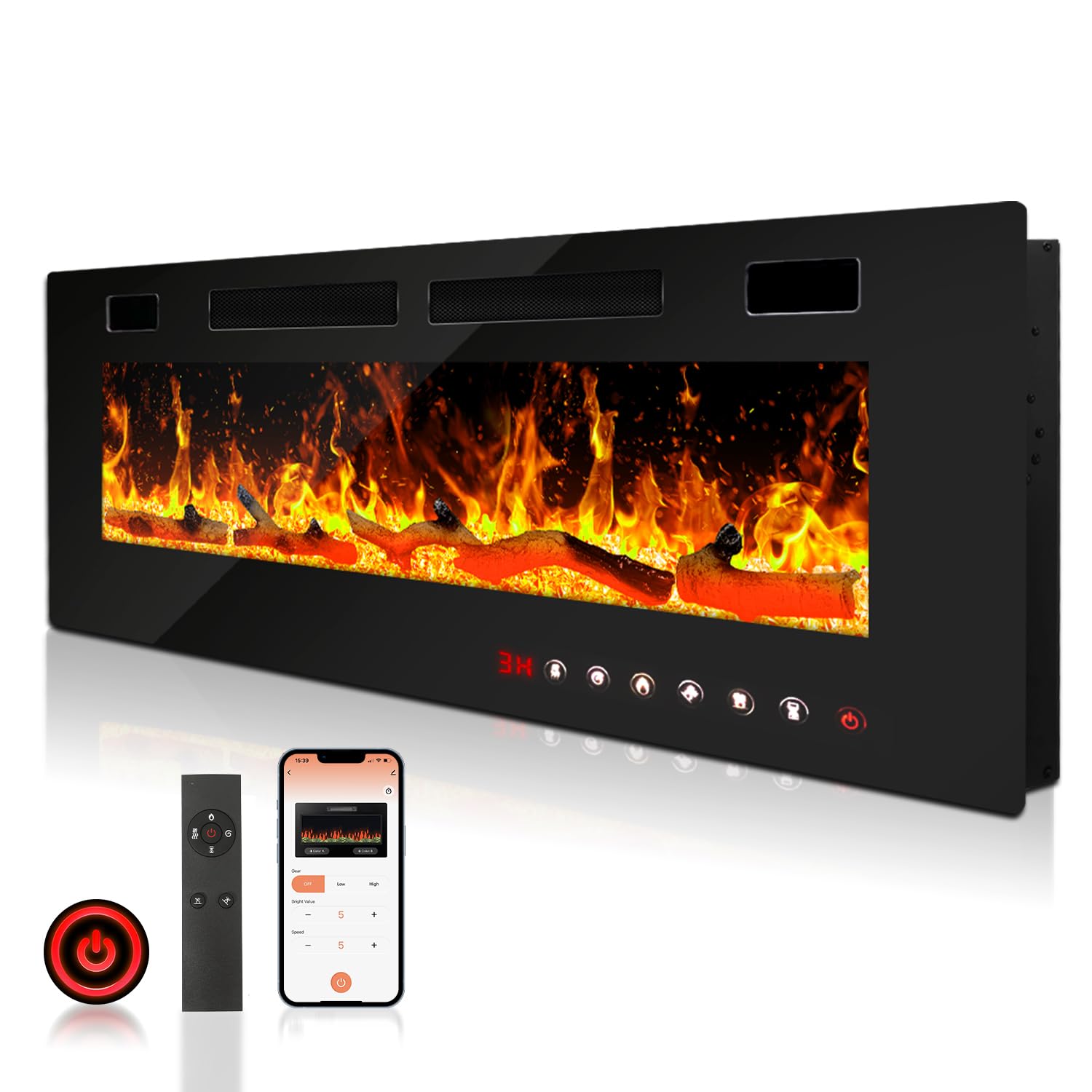 Gimisgu Cheminée électrique, Cheminée Murale électrique avec Appareil de Chauffage,12 Modes de Couleurs, Effet de Flamme LED, 750W/1500W, Télécommande, 127cm