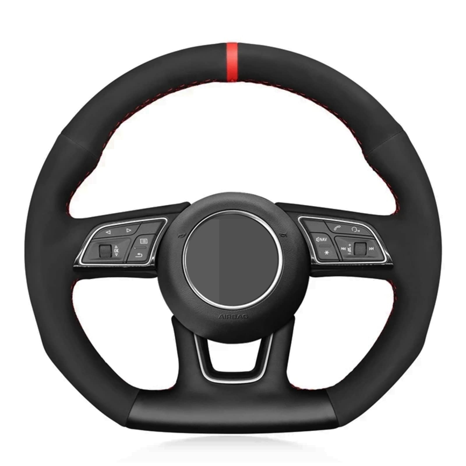 For A=u=d=i A3 (8V) A4 (B9) Avant A5 (F5) A1 (8X) Sportback Q2 Car Steering Wheel Cover Non slip Black Genuine Leather Suede