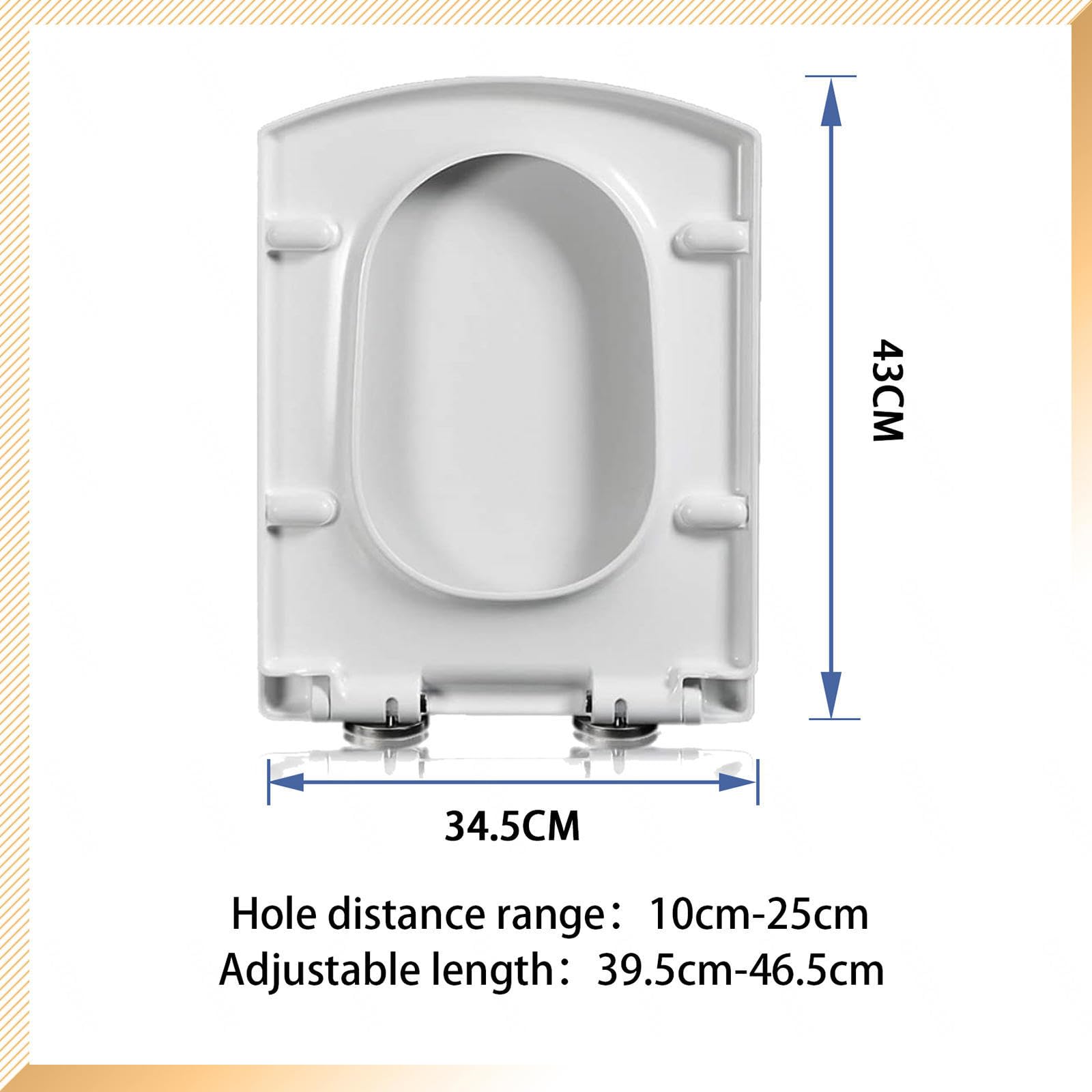 Sedile WC in plastica, chiusura rallentata, resistente, con cerniere rallentate, coperchio di fissaggio superiore, misura regolabile