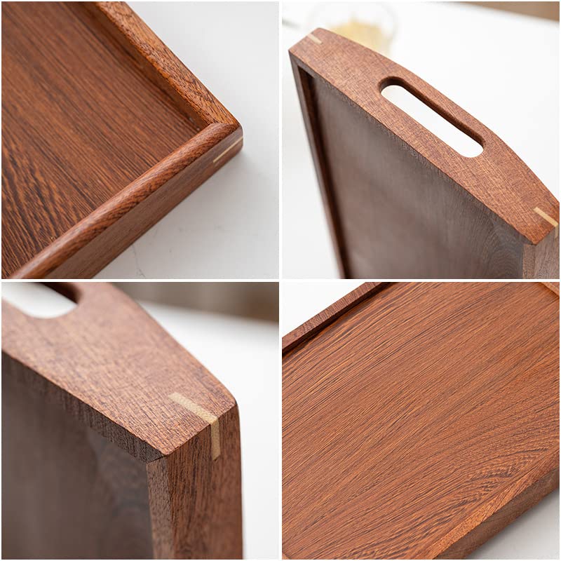 Zestaw 3 prostokątnych hebanowych tacek na herbatę, z uchwytami, 46 x 33 x 3,5 cm, eleganckie drewniane foremki do serwowania herbaty, kawy i przekąsek, idealne do domu lub na prezent