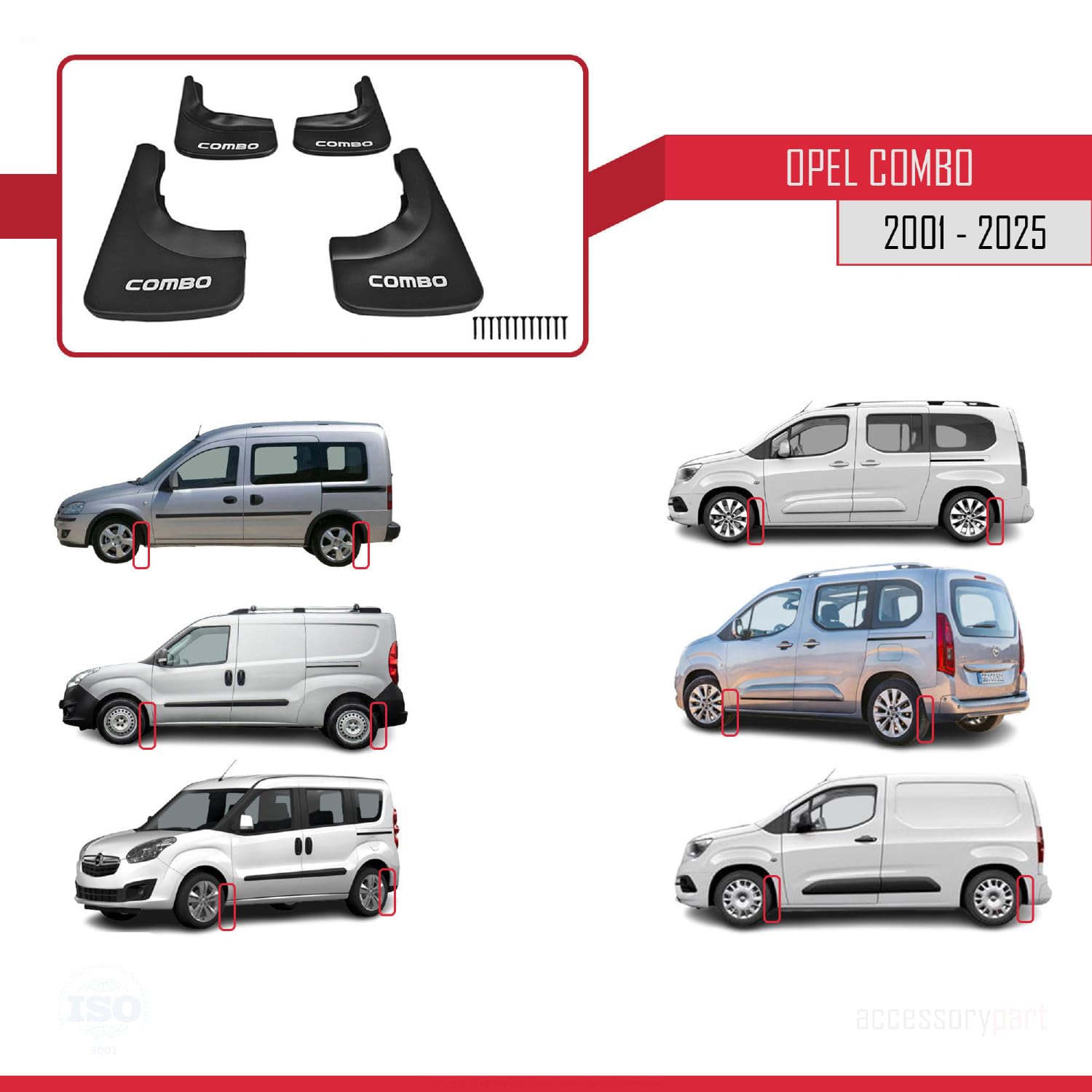 Paraspruzzi per Opel Combo Parafanghi anteriore + posteriore 4 pezzi KIT