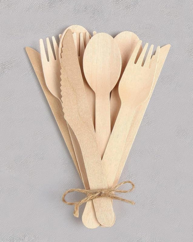 Cubiertos de madera desechables para organizar barbacoas, picnics al aire libre y fiestas 3