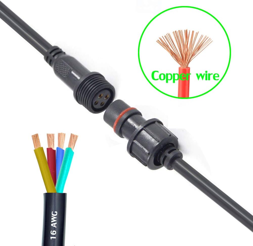 YETOR Waterproof Connector 4 Wire ,16AWG Male Female Plug LED Connector Witch 4Pin Waterproof Connectors IP68 with 20CM Extension Cable for Indoor/Outdoor LED Strip Lights.(5Pairs) - Image 5
