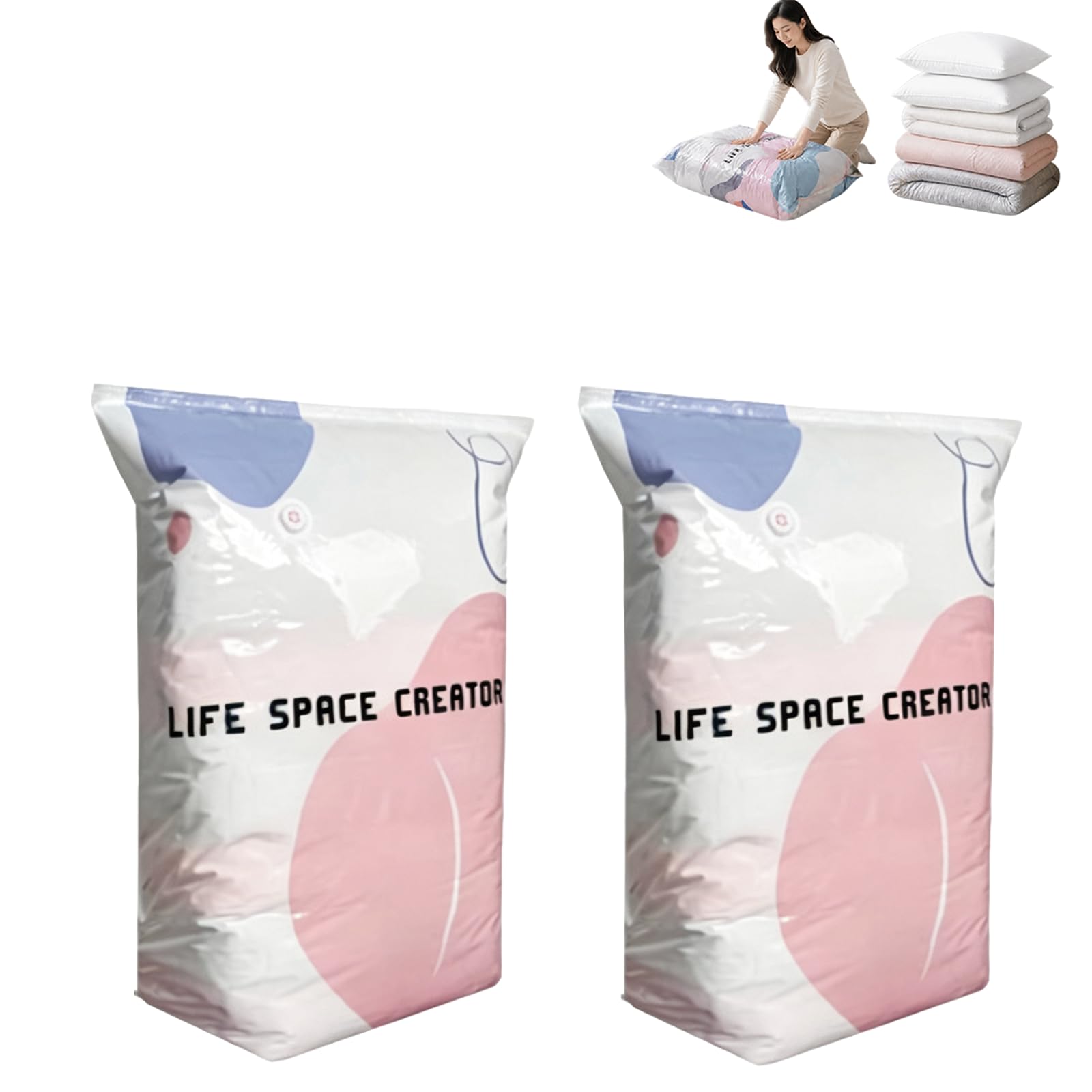 Wmgdlp 2Pcs Pump Free Vacuum Storage Bags No Pump Needed, Press&Seal Compression Bags, Cube Stereoscopic No-Pump Vacuum Compression Space Saver Bags,Thickened Reusable Heavy Duty Organizer For Clothes (2Pcs)