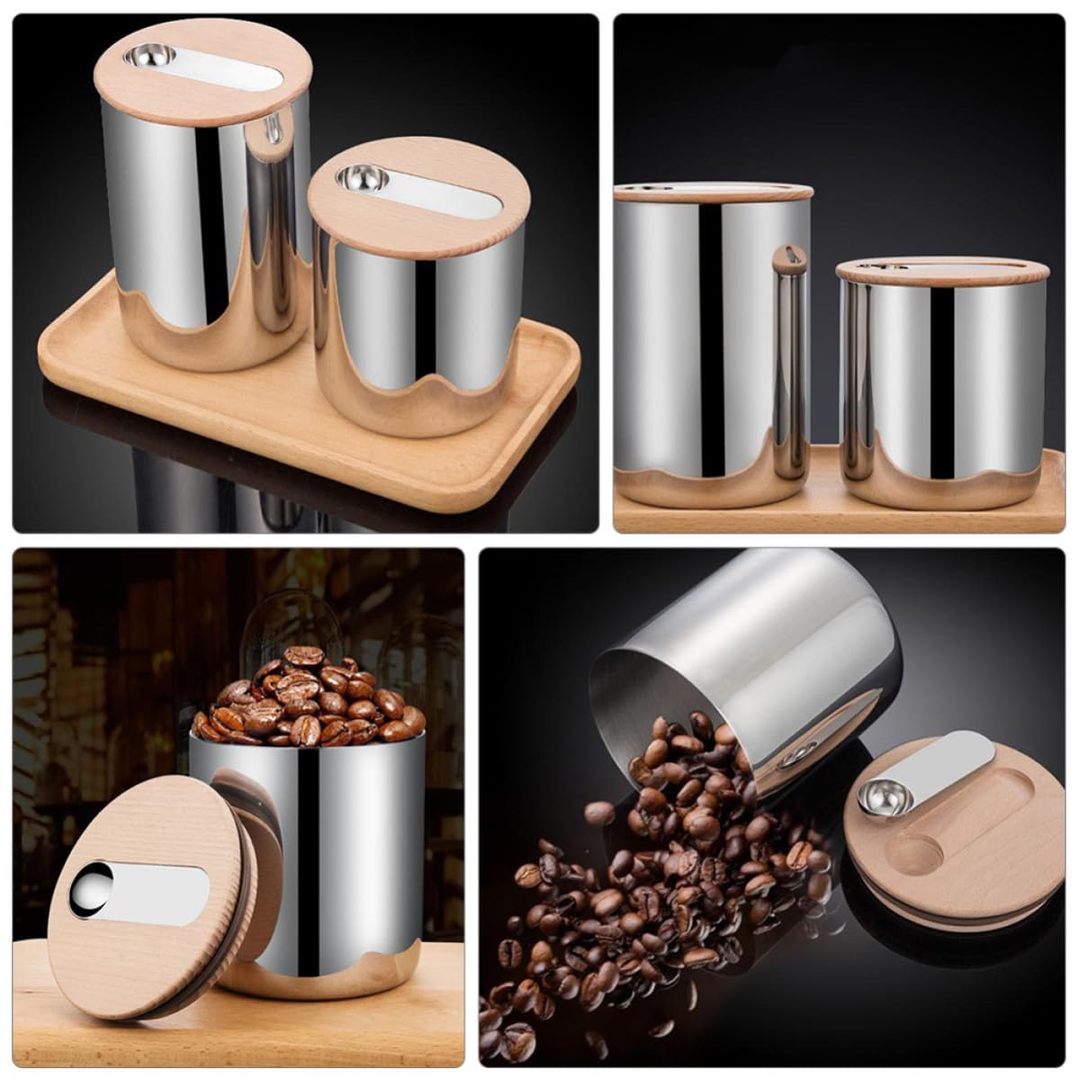 Tarro de Almacenamiento Hermético para Té y Café, Acero Inoxidable Plata | Acabado Pulido Fino, Diseño Simple, Uso Doméstico en Casa, Apto para Granos de Café