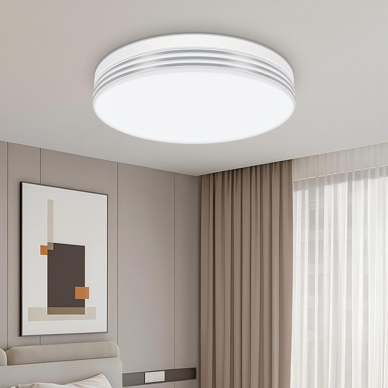 Taoellen LED Ceiling Lights - 36W 6500K 3240LM 180W Equivalent Cold White Flush Mount Ceiling Lights, Round Silver Edge Ceiling Light for Bedroom, Kitchen, Living Room, Hallway, Office, Cloakroom
