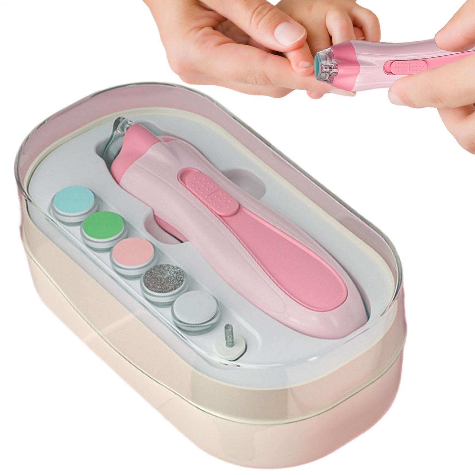 Nail Filer Electric - LED Light Trimmer 13.7x3.8cm｜Anti-Pinch Battery Powered Manicure Kit for Boys Girls, Daily Use Travel Nail Care Safe Gentle Design