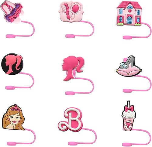 Cubierta de paja de silicona para vasos, pajitas reutilizables, lindas puntas de popote (funda para popote rosa9 unidades)