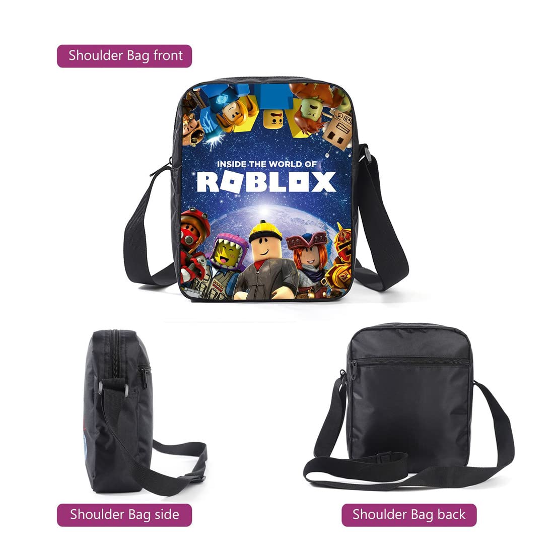 Chłopięcy plecak Roblox z pudełkiem na lunch i piórnikiem, dla dziewcząt studenckich torba na książki dla dzieci plecak szkolny plecak na laptopa dla nastolatków gra torba podróżna, Styl 3, 27*17*40,