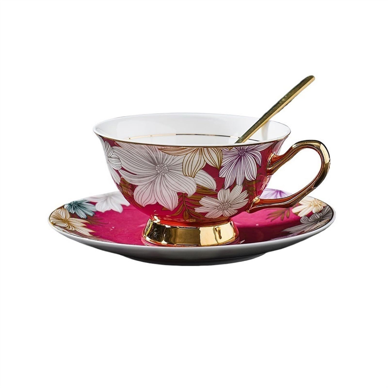 Tazza da tè Set di tazze da caffè lusso leggero tè squisito alta qualità in porcellana britannica for uso domestico, regalo nozze(Pink)