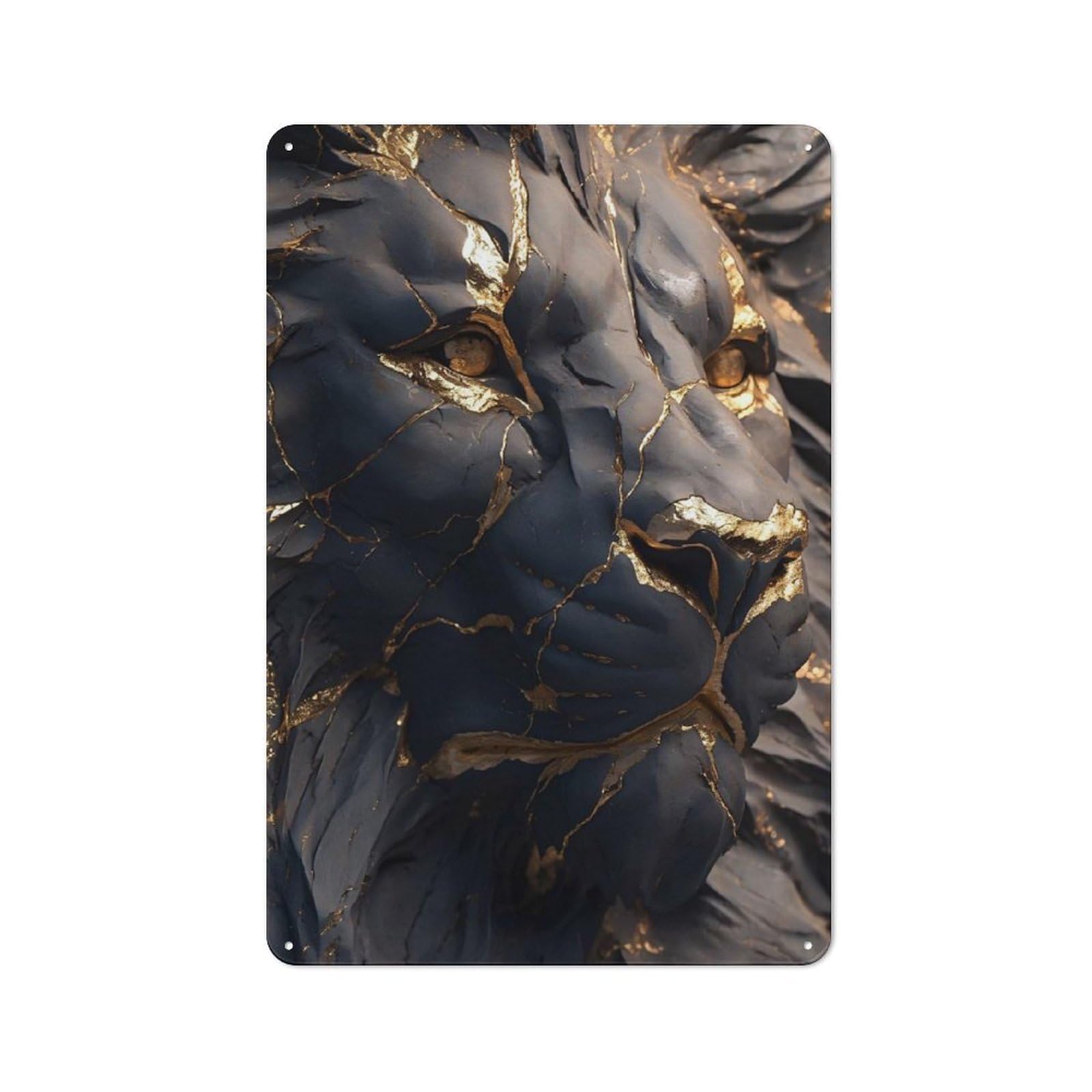 Junmoney Style-11 Lion Sculpture With Gold Accents Retro Metal Sign 30X20cm, Distressed Look Retro Room Decor For Living Room, Hallway, Kitchen Or Cafe