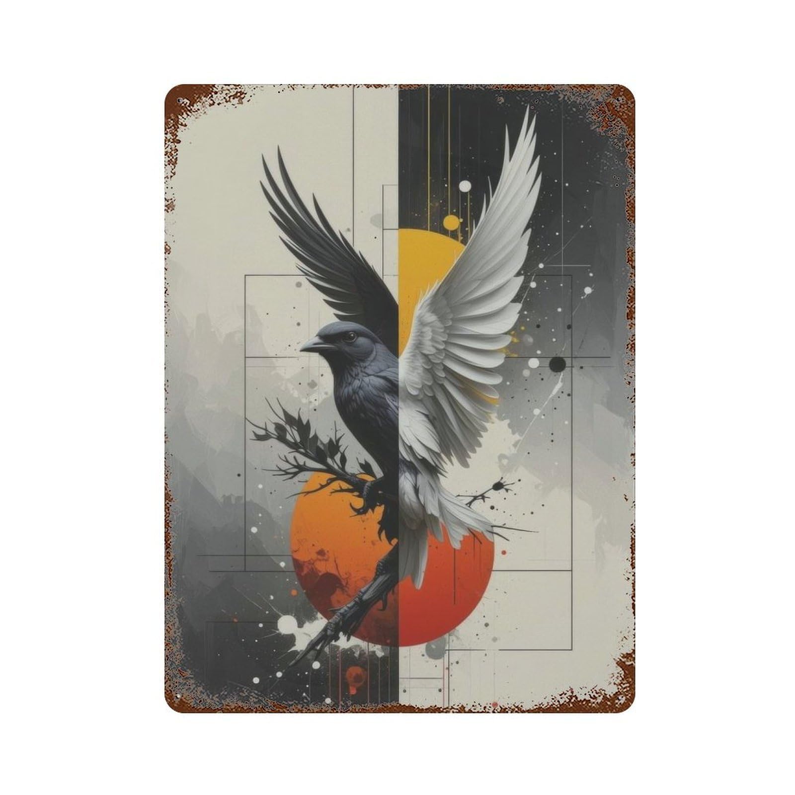 Dual-Toned Bird with Abstract Background Rust Effect Tin Sign 15.7"x11.8", Novelty Wall Decor for Garage, Pub Or Kitchen