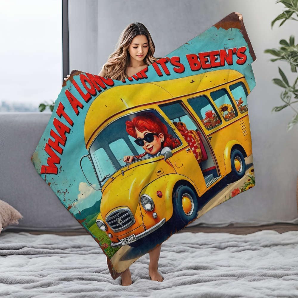 Prezenty wielkanocne długa podróż przygoda w stylu vintage van. flanelowy koc wielkanocny spersonalizowany koc dziecięcy (150 x 200 cm)