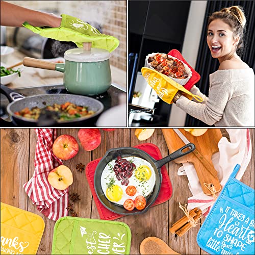 Osnie 4Pcs Teacher Appreciation Pot Holders Heat Resistant Microwave Oven Mitt Potholders With Hand Pocket Hanging Loop Machine Washable Hot Pads Set End Of The Year Teacher Gift For Cooking Baking #TOP3