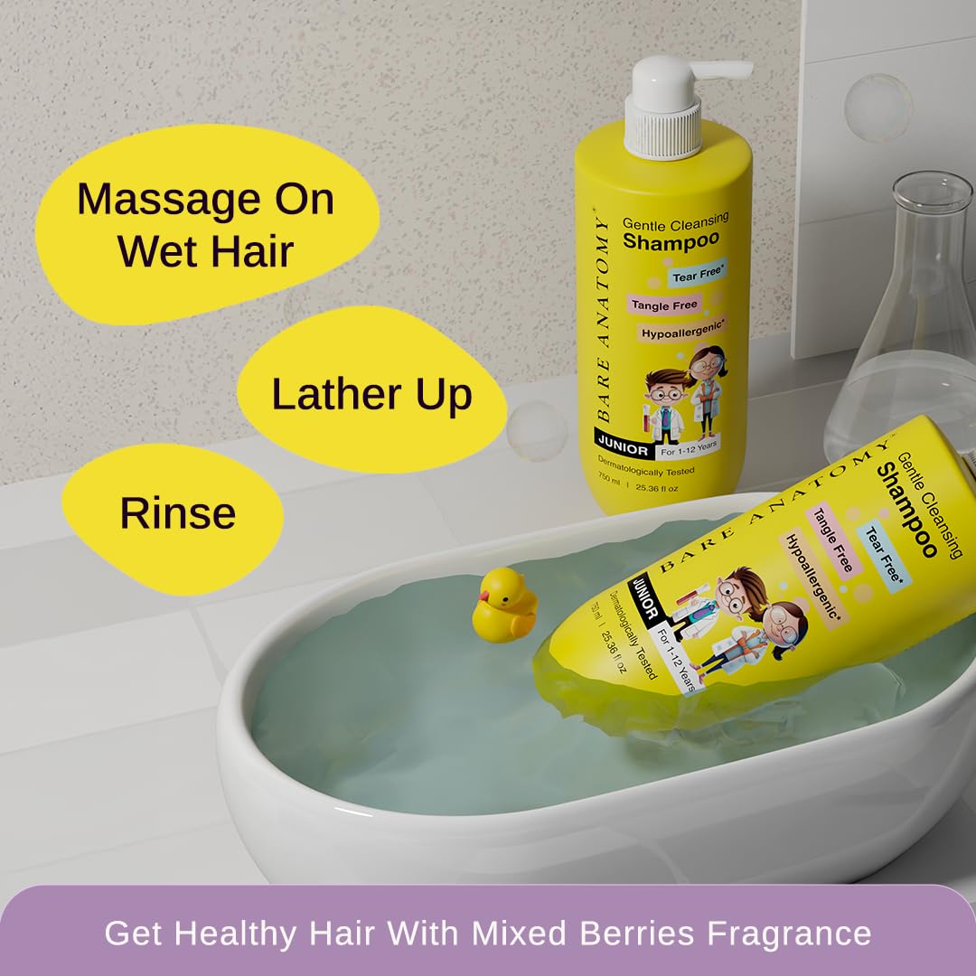 Bare Anatomy Gentle Cleansing Kids Shampoo for 1-12 Yrs | Tear-Free & Hypoallergenic pH 5.5 | Coconut Milk Protein & Vitamin E | Sulphate Free | 750ml 3