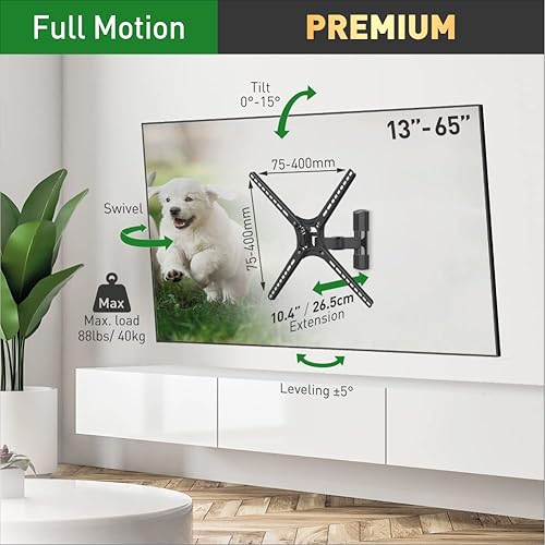 Miniatura 2 de Barkan Soporte de pared para TV, articulado de movimiento completo de 13 a 65 pulgadas, soporte de pantalla planocurvado de 3 movimientos, soporta