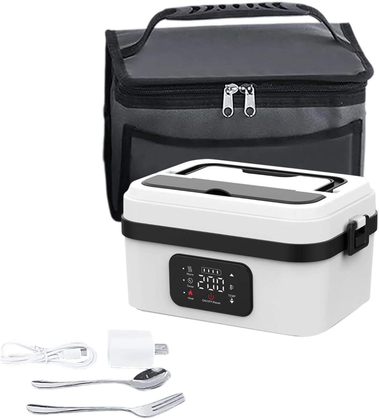 Self Heating Lunch Box 34oz/1L Rechargeable Self-Heatings Lunchs Box Portable Lunch Box Warmer Battery Powered with Automatic Heatings Timer & Adjustable Heating for Office Car Outdoor (White & Black)