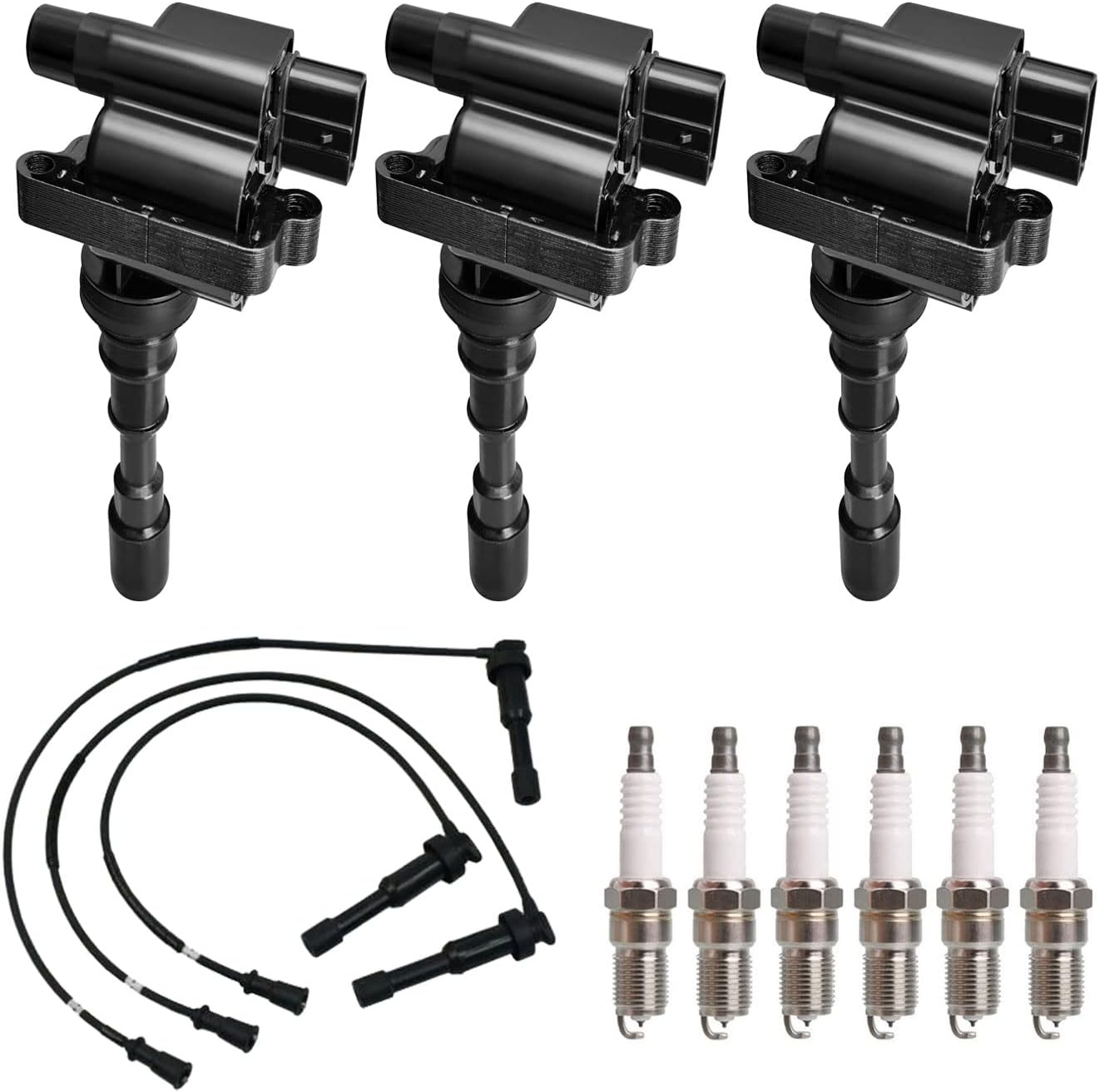 ENA Set of 3 Ignition Coil with 6 Iridium Spark Plug and Wire set Compatible with Kia Sedona XG300 XG350 3.0L 3.5L Replacement for UF432