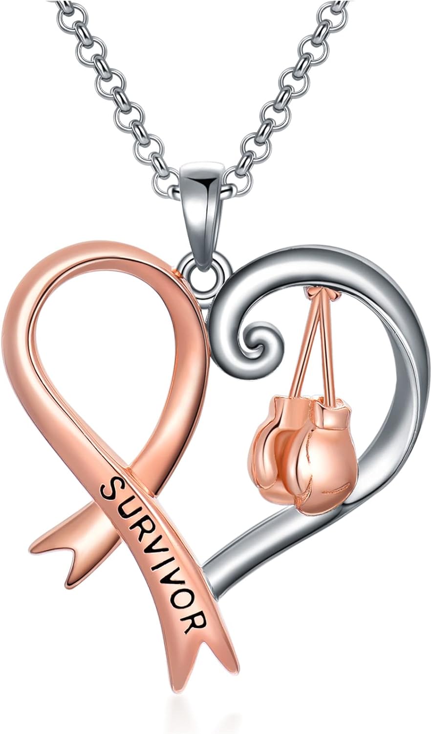 Dorunmo Breast Cancer Necklace 925 Sterling Silver Cancer Awareness Necklace Pink Ribbon Pendant Inspirational Jewelry Gifts for Women Friend