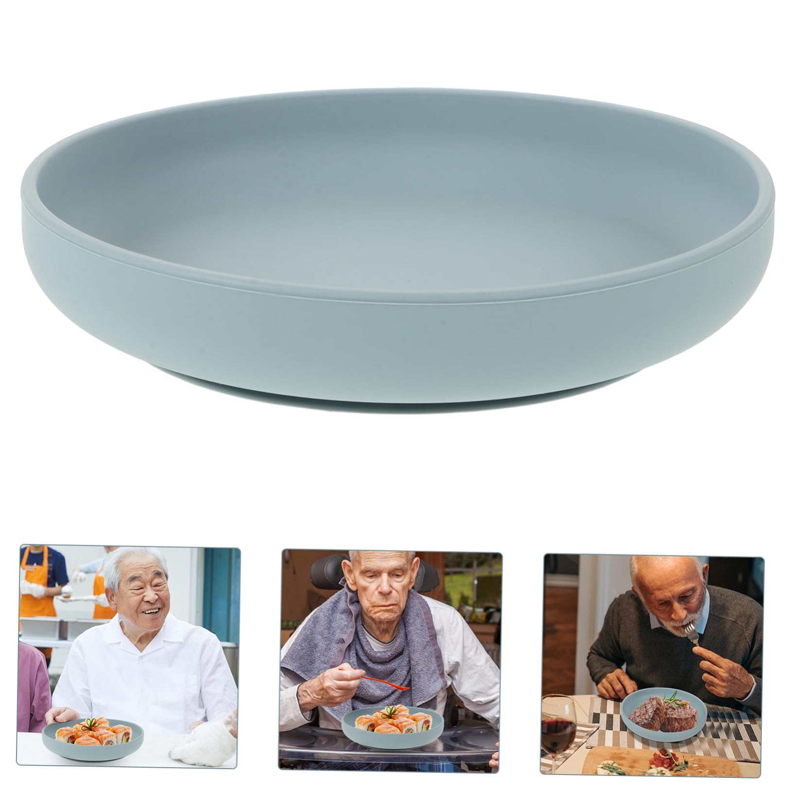 SOLUSTRE Silicone Scoop Plate for Seniors Spill-proof and Suction Base Elderly Eating Plate