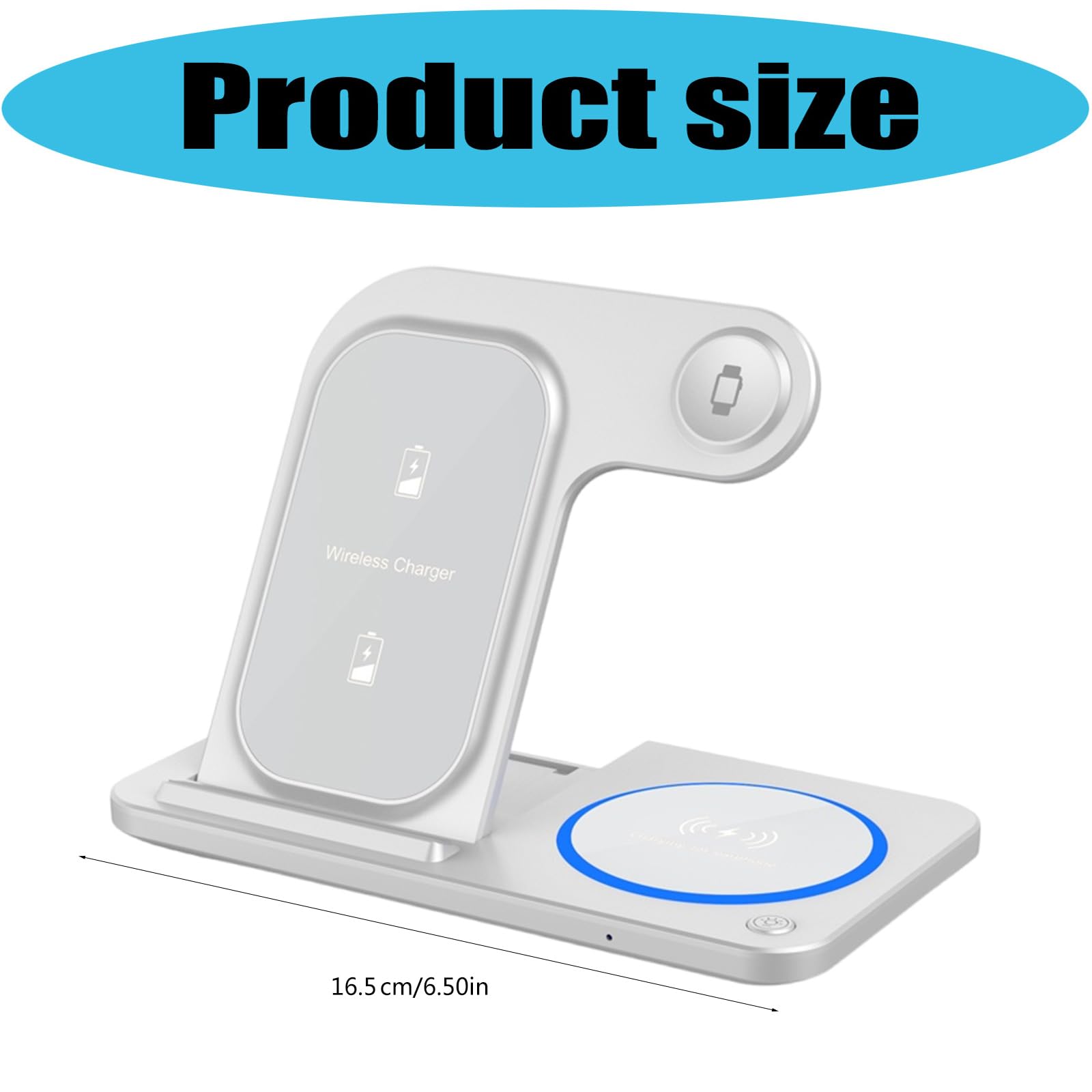 Supporto 3 in 1 molto sottile per wireless con tecnologia a doppia bobina, veloce e sicuro per smartphone, smartwatch, utilizzare telefoni pieghevoli, caricabatterie