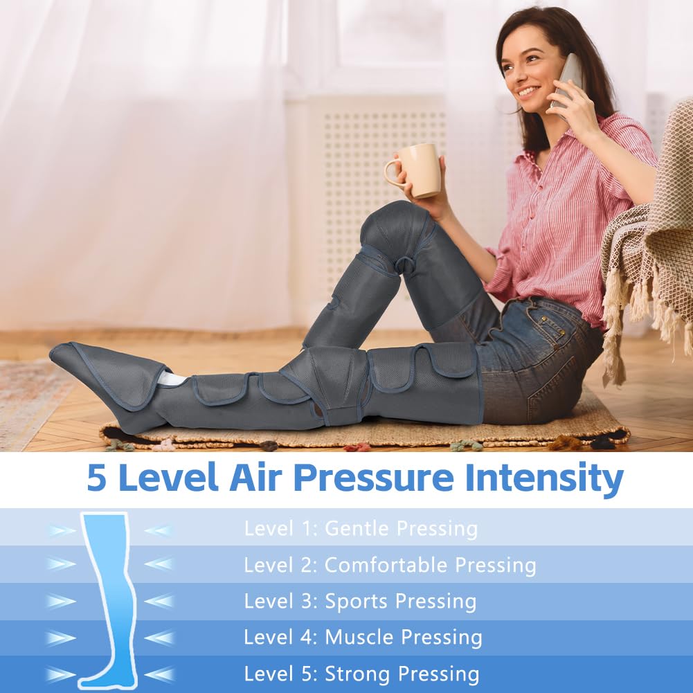 Aolso Massaggiatore per gambe, massaggiatore per ginocchia con calore, massaggiatore per polpacci con compressione dell'aria, stivali da massaggio per dolori e circolazione sanguigna, 3 modalità e 5