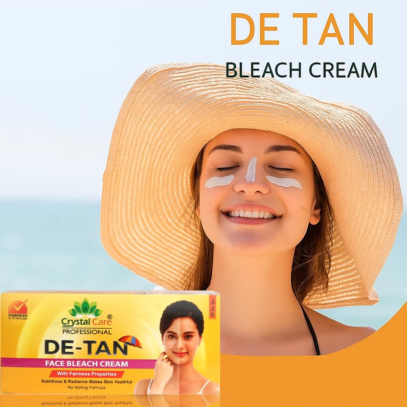 Image of De-Tan Face Bleach Cream for Men & Women | Instant Tan Removal, Skin Brightening, Whitening & Lightening | No Itching | Pigmentation & Dark Spot Removal | For All Skin Types - 300g