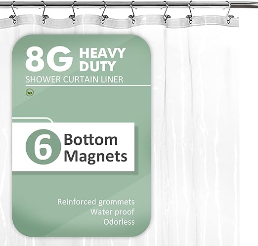 Barossa Design Extra-Long Shower Curtain with 84 inches Height (72x84),PEVA - Waterproof,Eco-Friendly, Non-Toxic, Odorless, PVC Free, Metal Grommets (Clear)