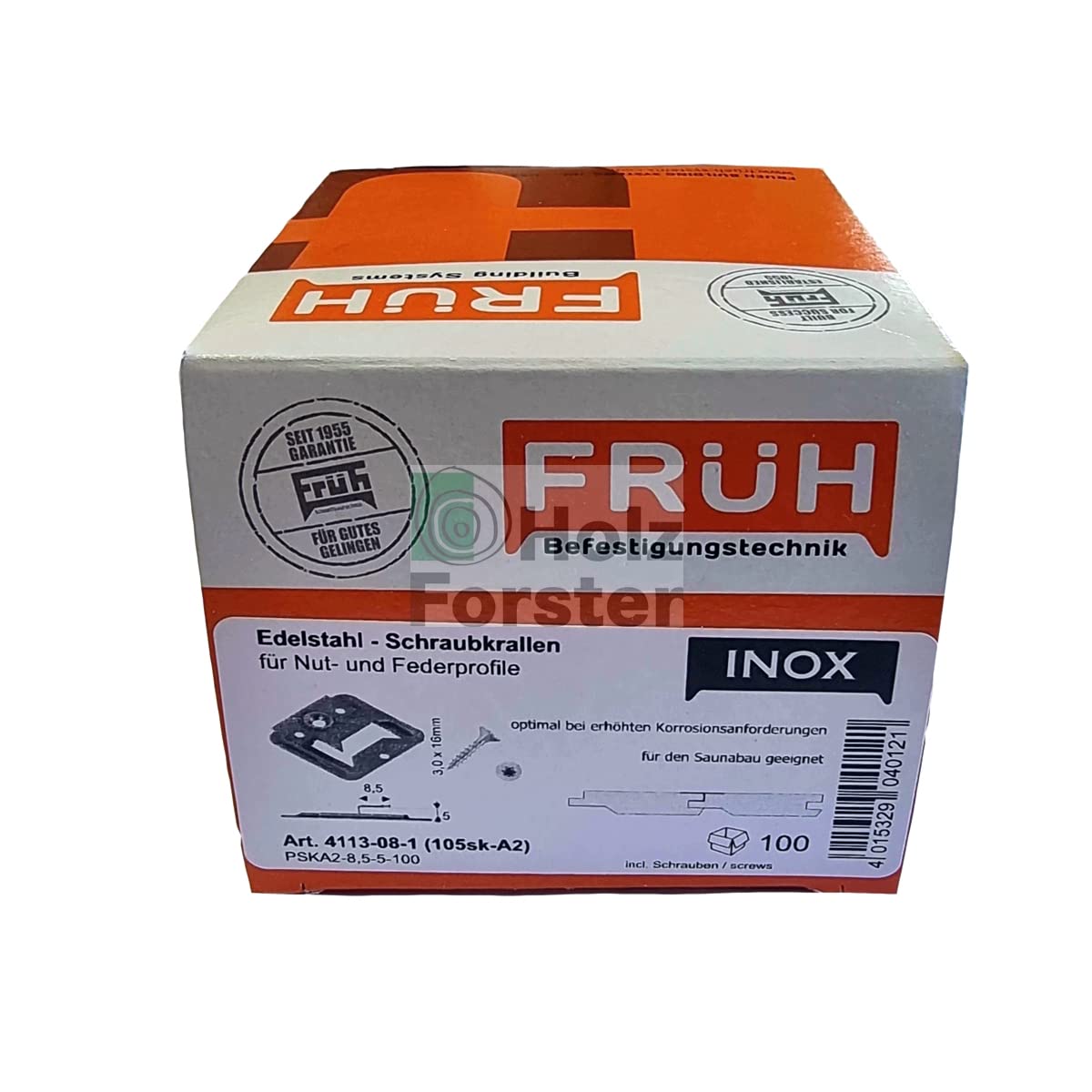 Profilholzkralle 5 x 8,5 mm | Nut-Feder | Edelstahl | 100 Stück | inkl. Schrauben