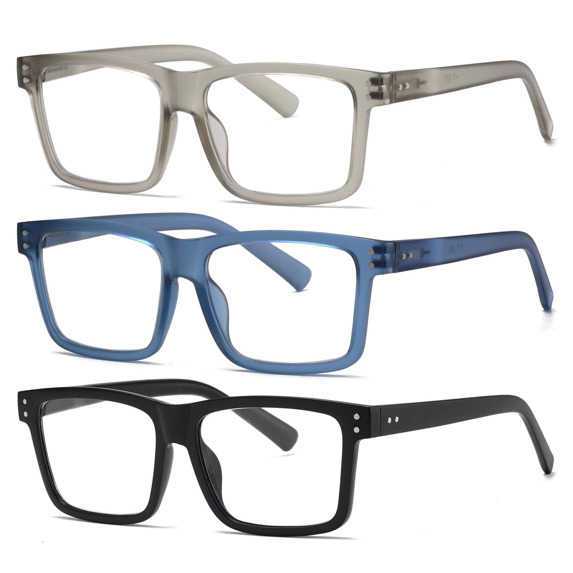 Fsread 3 Pack Oversized Reading Glasses for Men Blue Light Blocking TR90 Rectangle Frame Computer Readers With Spring Hinges +3.5