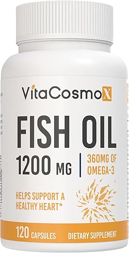 Aceite de pescado omega-3 de 1560 mg, triple fuerza EPA y DHA, 120 cápsulas blandas, 60 porciones, sin gluten, sin OMG y apto para vegetarianos