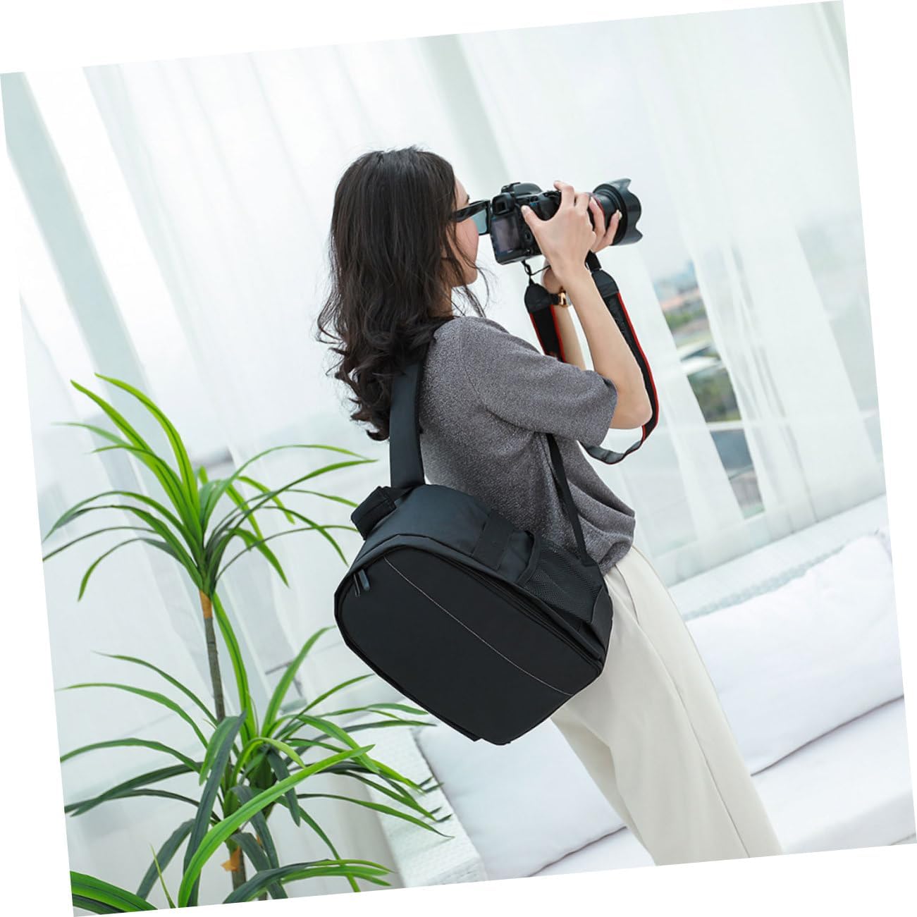 2pcs Camera Backpack Comfortable Carrying Bag for Travel Hiking and Daily Use Grey
