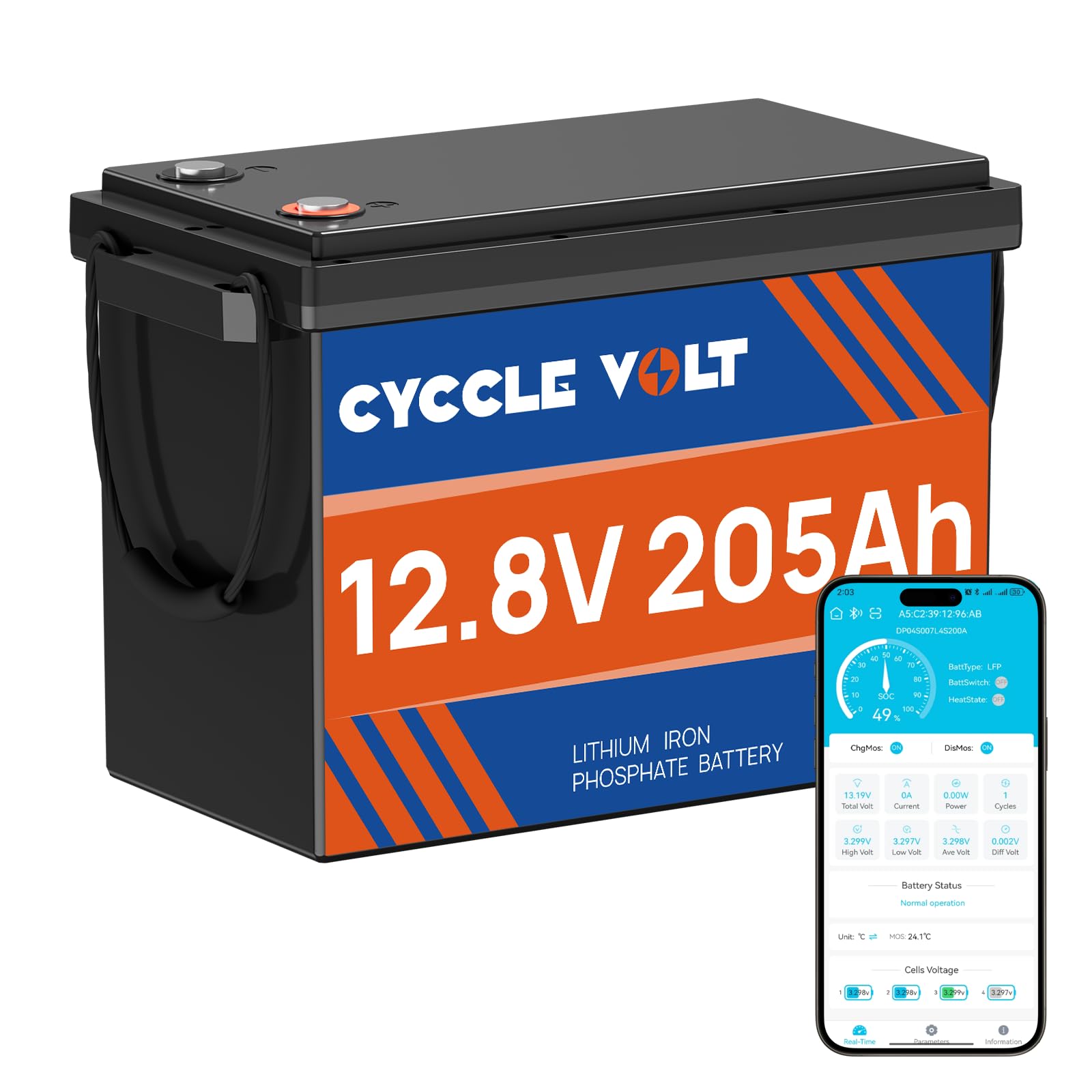 LiFePO4 Batterie 12V 200Ah(205Ah) mit 200A Bluetooth BMS, App-Steuerung, 8000+ Deep Cycle Batterie Perfekt für Wohnmobil, Trolling-Motor, Solaranlagen, Off Grid