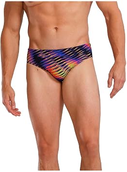 TYR Mens Durafast Elite Racer Brief Swimsuit, Lime/Multi, 38