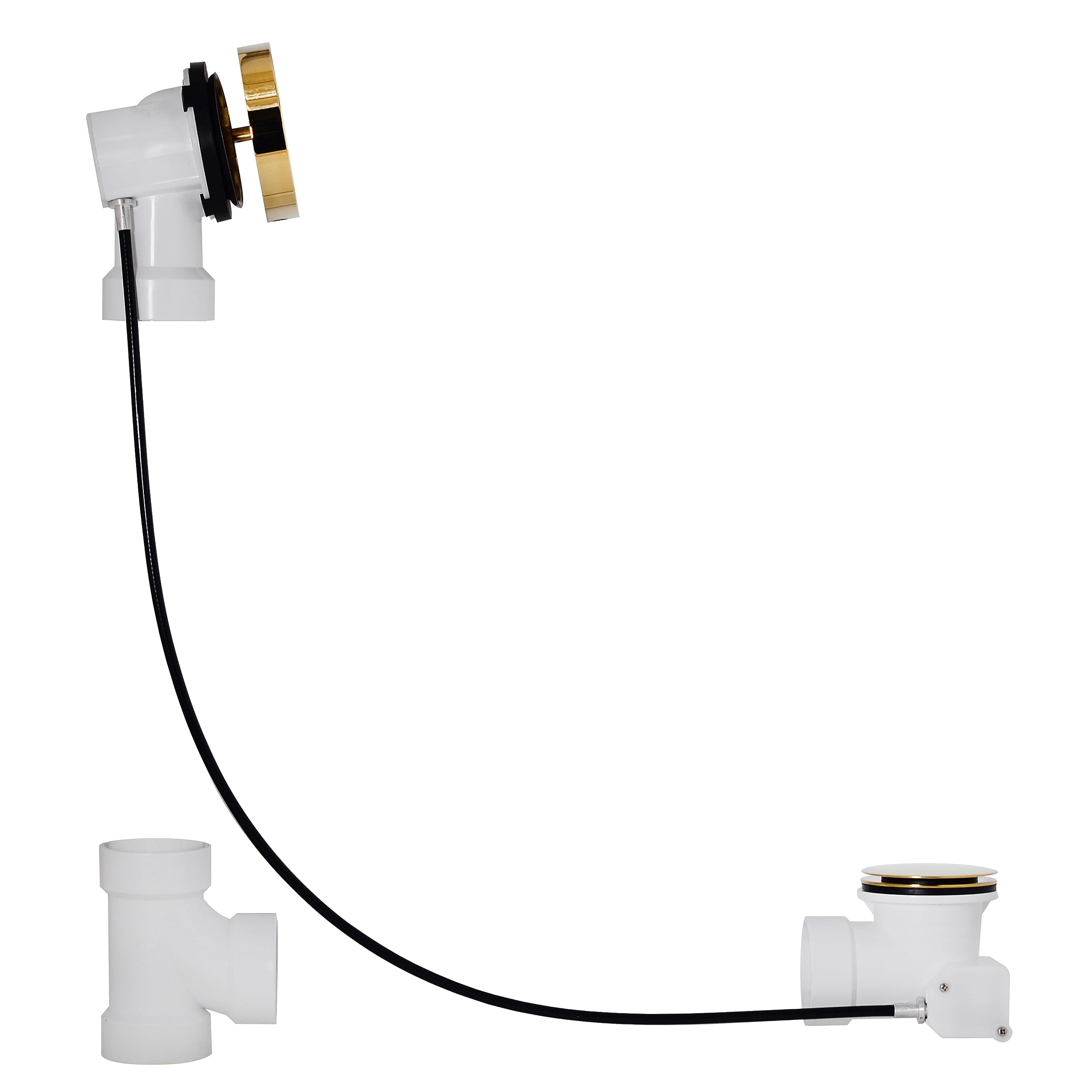 Westbrass D50P45SRE-01 - Tapón de desagüe para bañera de 45 pulgadas con perilla giratoria de desbordamiento, tapón emergente SCH. 40 accesorios de PVC, latón pulido