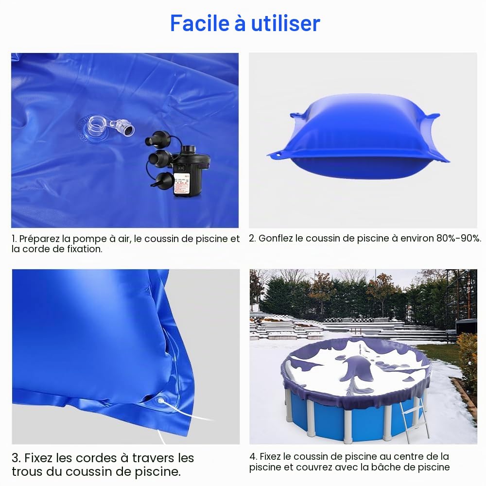 Lot de 2 Coussins d'air de Piscine d'hiver, 120 x 120 cm Coussin Piscine Hivernage avec Corde de Connexion, Facile à Utiliser, pour Piscine Hors Sol