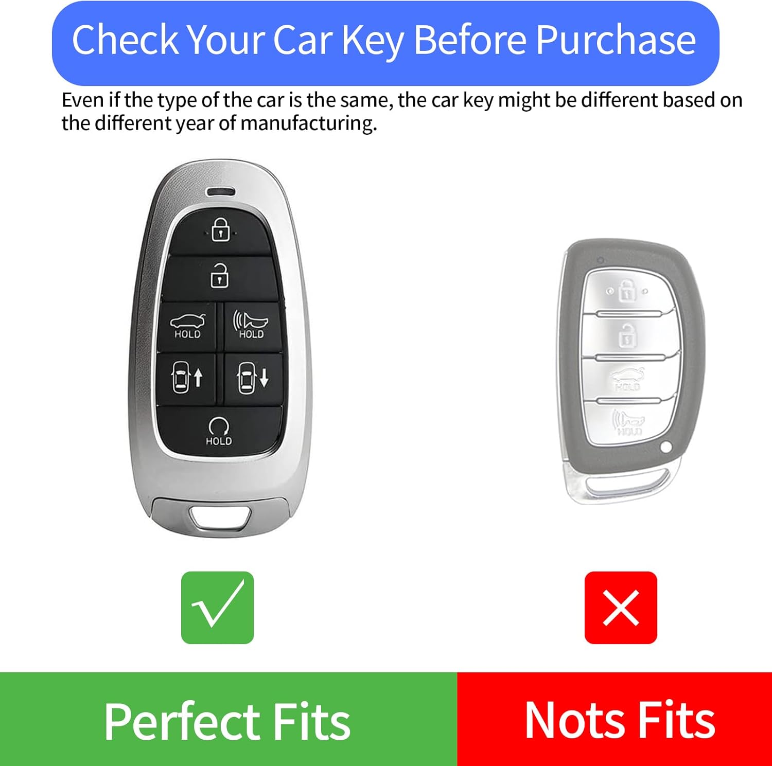 for Hyundai Key Fob Cover with Leather Keychain Soft TPU Full Protection Key Case Shell Holder Compatible with 2024 2023 2022 2021 Sonata Santa fe Tucson Nexo Palisade 7 Button, B-Gray - Image 2